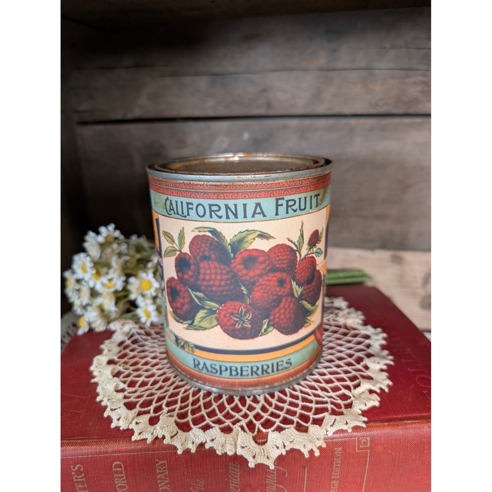 California Fruit Vintage Inspired RASPBERRIES Rusted Can - Pint